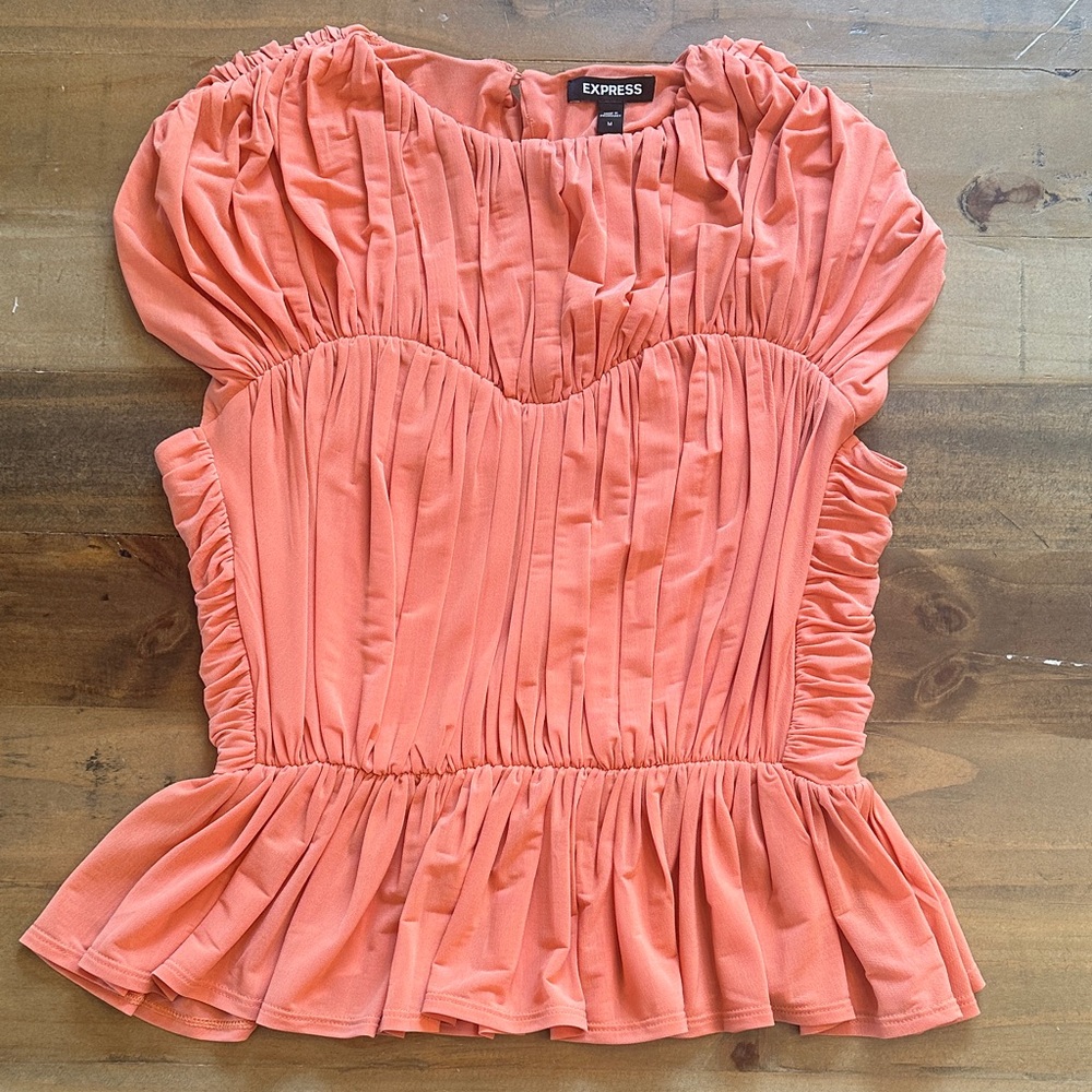 Express Vibrant Coral Pleated Blouse